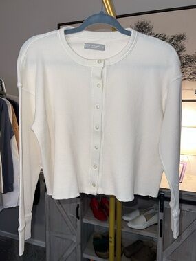 Everlane Ivory Thermal Button-Up Cardigan
